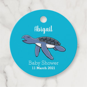 Cute baby sea turtle cartoon illustration favour tags