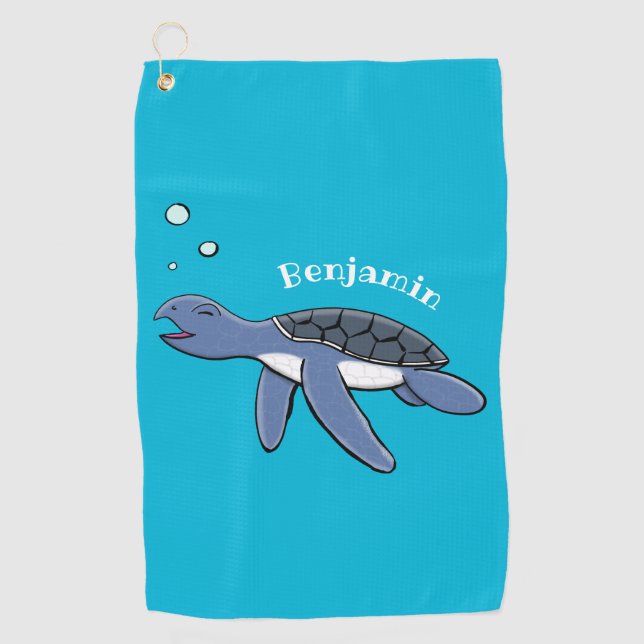 Cute baby sea turtle cartoon illustration  golf towel (Front)