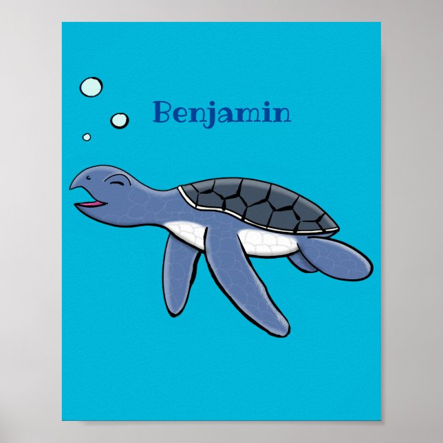 Cute baby sea turtle cartoon illustration poster (Front)