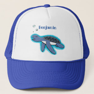 Cute baby sea turtle cartoon illustration trucker hat