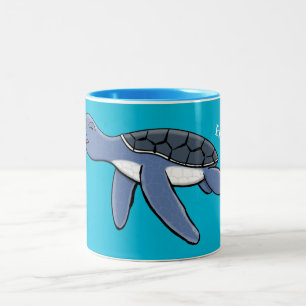 Cute baby sea turtle cartoon illustration Two-Tone coffee mug