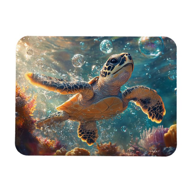 Cute Baby Sea Turtle with Bubbles Magnet (Horizontal)