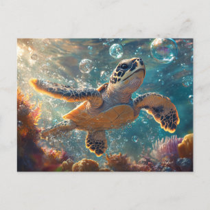 Cute Baby Sea Turtle with Bubbles Postcard