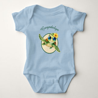 Cute Baby Sea Turtles with Tropical Flowers Bodysuit