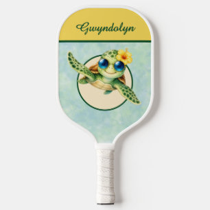 Cute Baby Sea Turtles with Tropical Flowers Pickleball Paddle