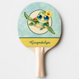 Cute Baby Sea Turtles with Tropical Flowers Ping Pong Paddle