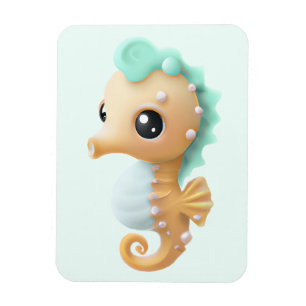 Cute baby seahorse in Teal and White Magnet