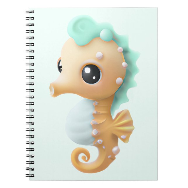 Cute baby seahorse in Teal and White     Notebook (Front)