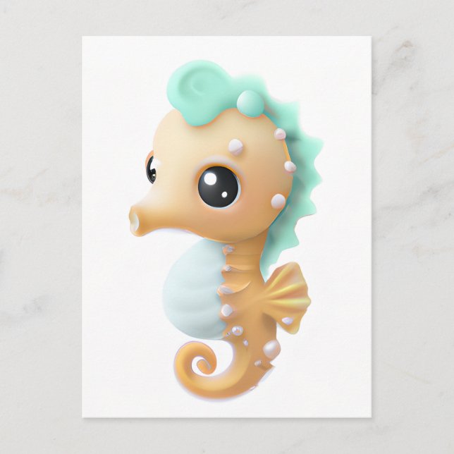 Cute baby seahorse in Teal and White  Postcard (Front)