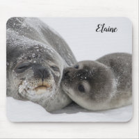 Cute Baby Seal and Mum Personalised Mouse Pad