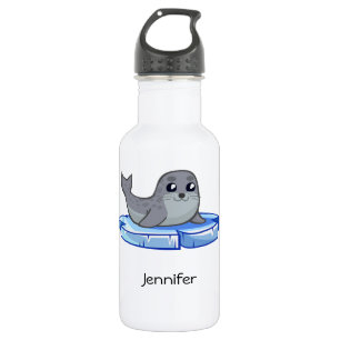Cute baby seal cartoon name kids 532 ml water bottle