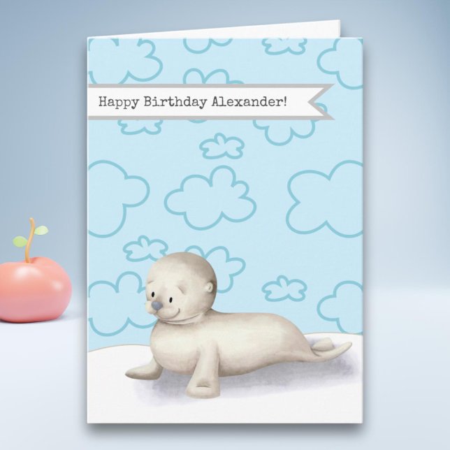 Cute Baby Seal Personalised Happy Birthday Card (Creator Uploaded)