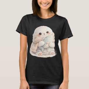 Cute baby seal wearing a scarf and hugging a fish T-Shirt