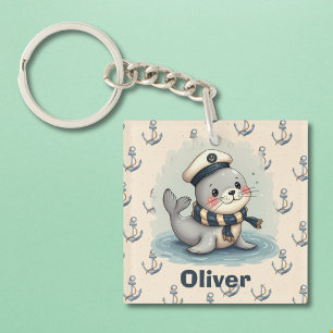 Cute Baby Seal with Sailor Hat and Scarf Key Ring