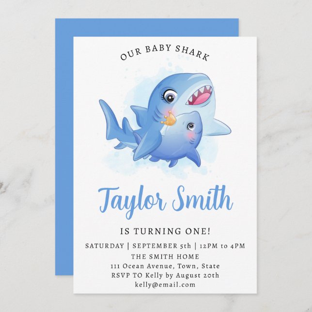Cute Baby Shark Birthday Party Invitation (Front/Back)