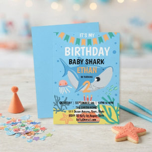 Cute Baby Shark Birthday Party Invitation