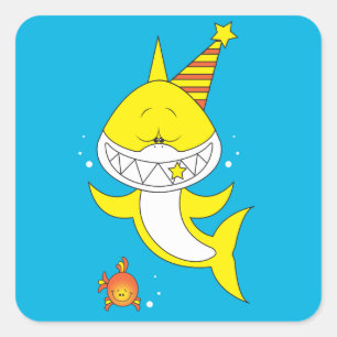 Cute Baby Shark Cartoon Square Sticker