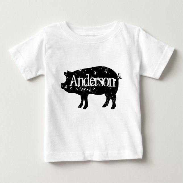 Cute baby shirt with vintage pig silhouette (Front)