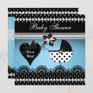 Cute Baby Shower Baby Boy Blue Black Spot 2 Invitation