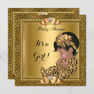 Cute Baby Shower Baby Girl Leopard Gold Invitation
