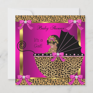 Cute Baby Shower Baby Girl Leopard Pink Gold Invitation