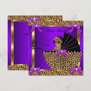 Cute Baby Shower Baby Girl Leopard Purple Pink Invitation