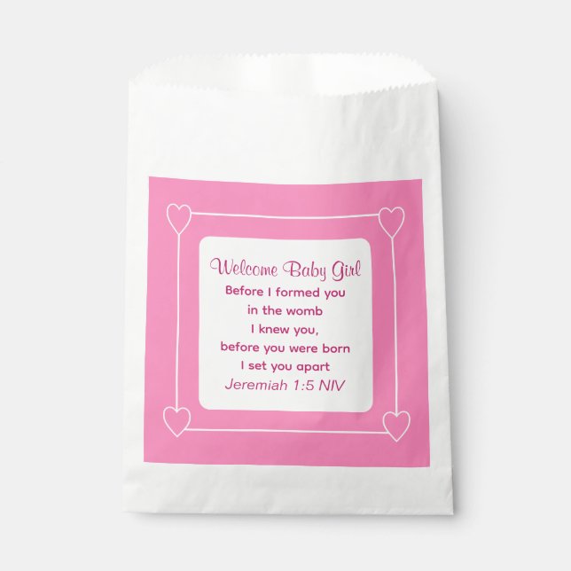 Cute Baby Shower Bible Verse Pink Party Favour Bag (Front)