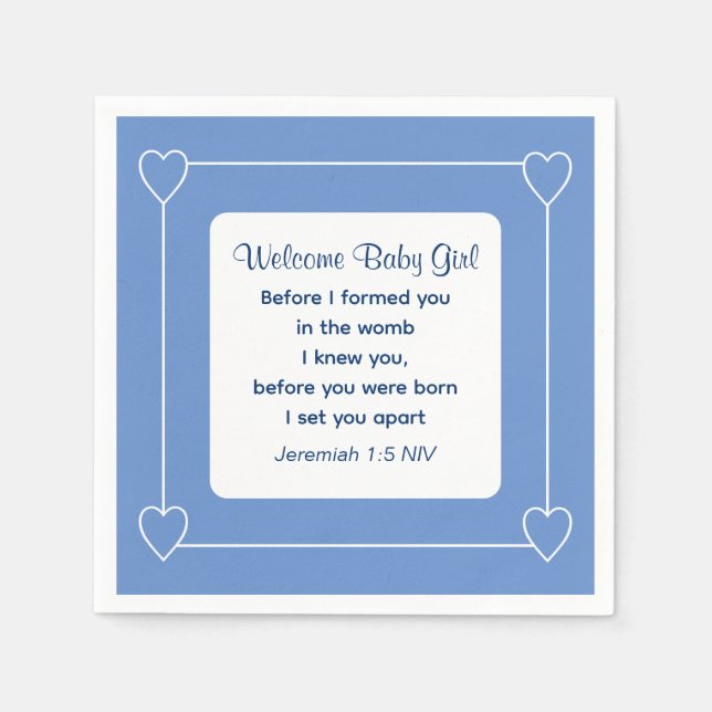 Cute Baby Shower Bible Verse Striped Blue Party Napkin (Front)