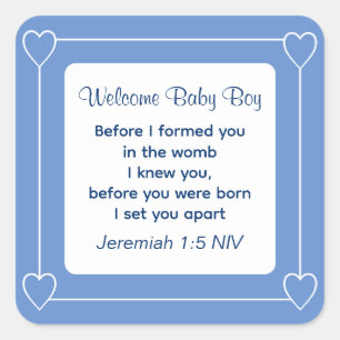 Cute Baby Shower Bible Verse Striped Blue Party Square Sticker