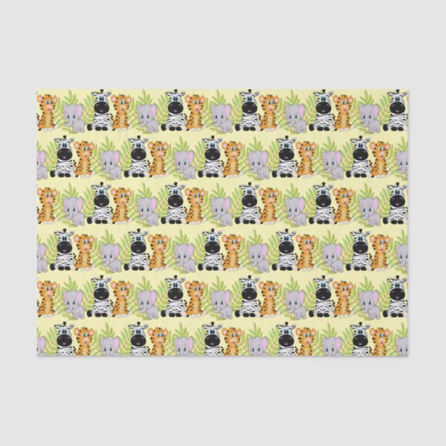 Cute Baby Shower Birthday Safari Jungle Animals Tissue Paper (Front)