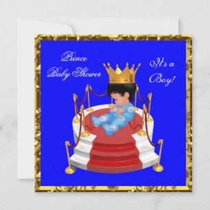 Cute Baby Shower Blue Gold Boy Prince Crown Invitation