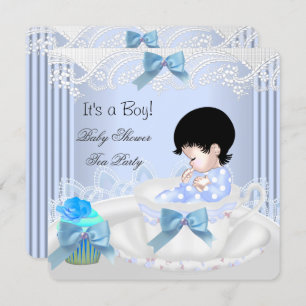 Cute Baby Shower Boy Blue Baby Teacup Invitation