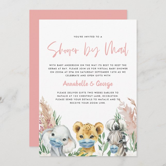 Cute baby shower by mail animal covid mask pink (Front/Back)