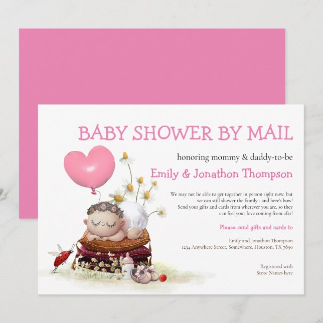 Cute Baby Shower By Mail  Ladybird Flowers Invitation (Front/Back)