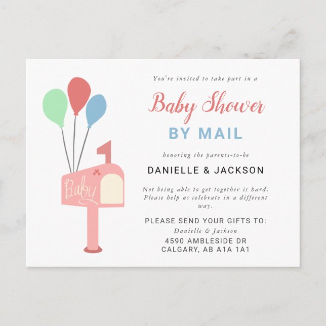 Cute Baby Shower by Mail Mailbox Balloons Covid Postcard (Front)