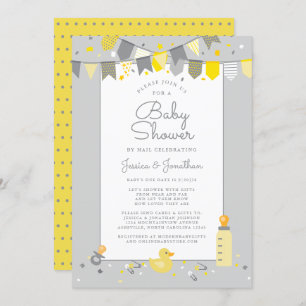Cute Baby Shower By Mail Yellow Grey Modern Invitation