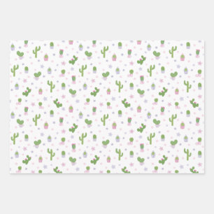 Cute Baby Shower Cacti Party Pattern Wrapping Paper Sheet