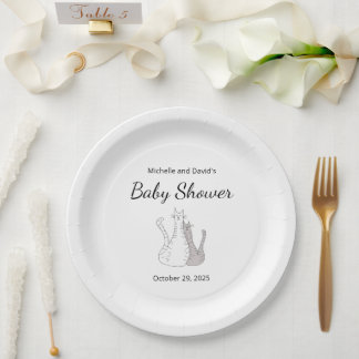 Cute Baby Shower Cats Twins Gender Neutral  Paper Plate