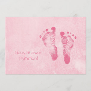 Cute Baby Shower For Girl Pink Baby Feet Invitation