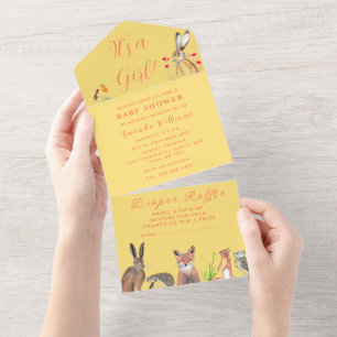 Cute Baby Shower Fox Hare It's a Girl Floral All In One Invitation