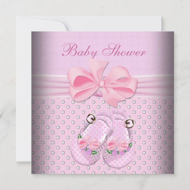 Cute Baby Shower Girl Baby Pink Booties Shoes Invitation (Front)