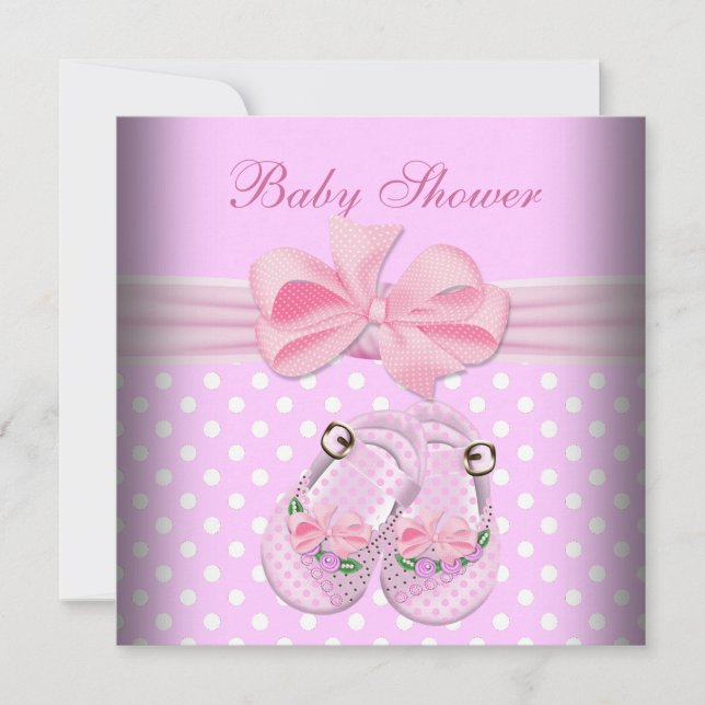 Cute Baby Shower Girl Baby Pink Booties Shoes Invitation (Front)