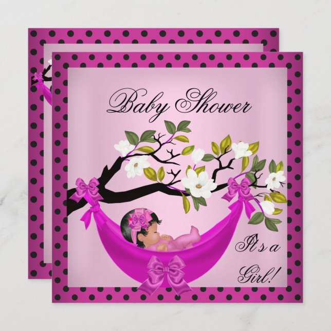 Cute Baby Shower Girl Baby Pink Hammock Invitation (Front/Back)