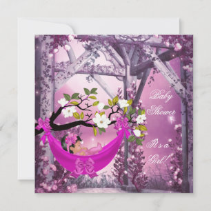 Cute Baby Shower Girl Baby Pink Hammock Magical Invitation