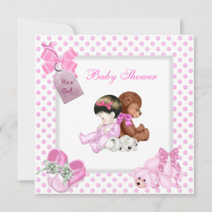 Cute Baby Shower Girl Baby Pink Shoes White Invitation