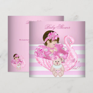Cute Baby Shower Girl Baby Pink White Swan Invitation