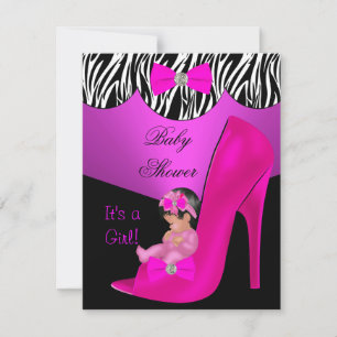 Cute Baby Shower Girl Hot Pink Baby Shoe black Invitation