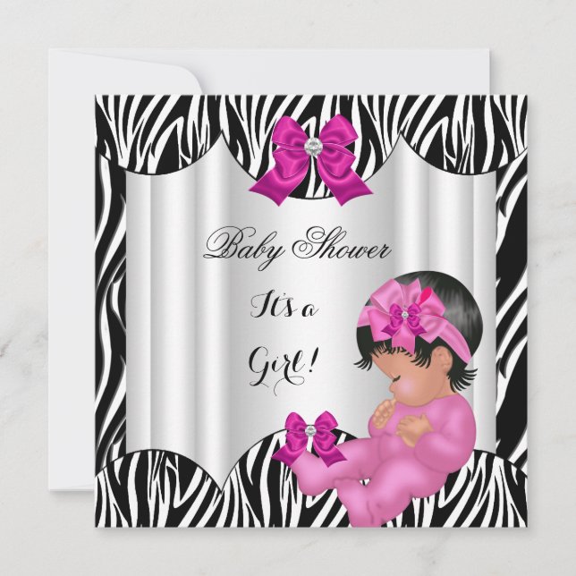 Cute Baby Shower Girl Hot Pink Baby Zebra Invitation (Front)