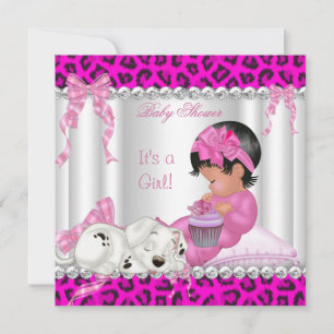Cute Baby Shower Girl Pink Leopard Cupcake 2 Invitation