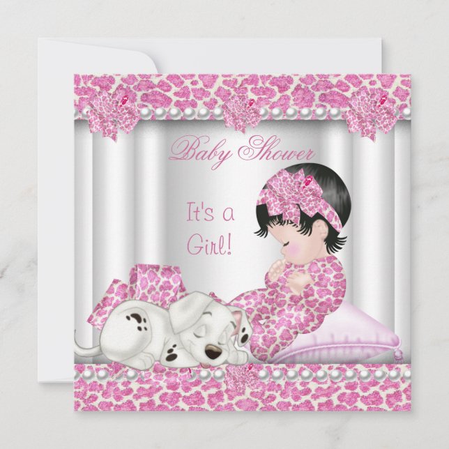 Cute Baby Shower Girl Pink Leopard Invitation (Front)